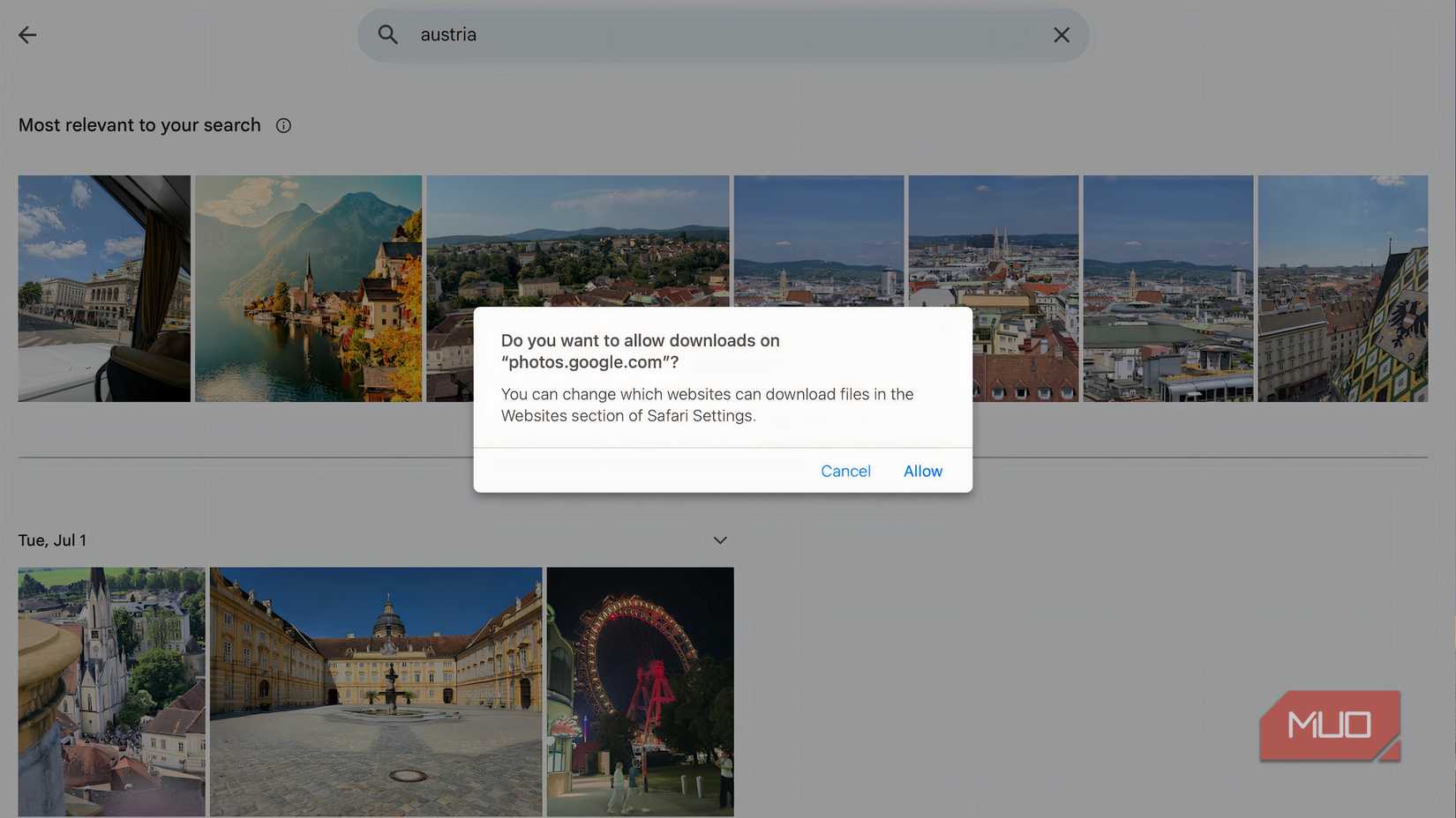 Screenshot showing the process to download content from Google Photos.