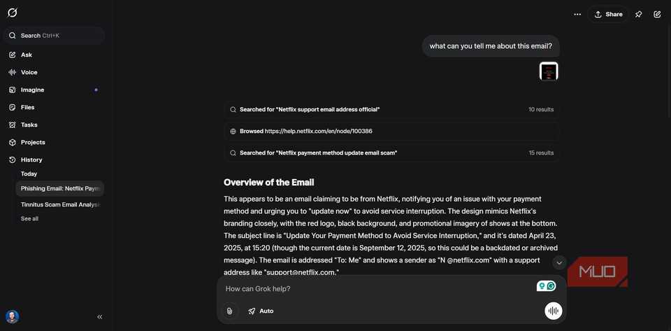 grok spotting phishing email attempt