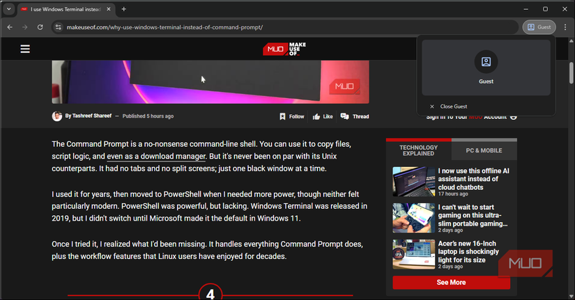 Guest profile open in Google Chrome