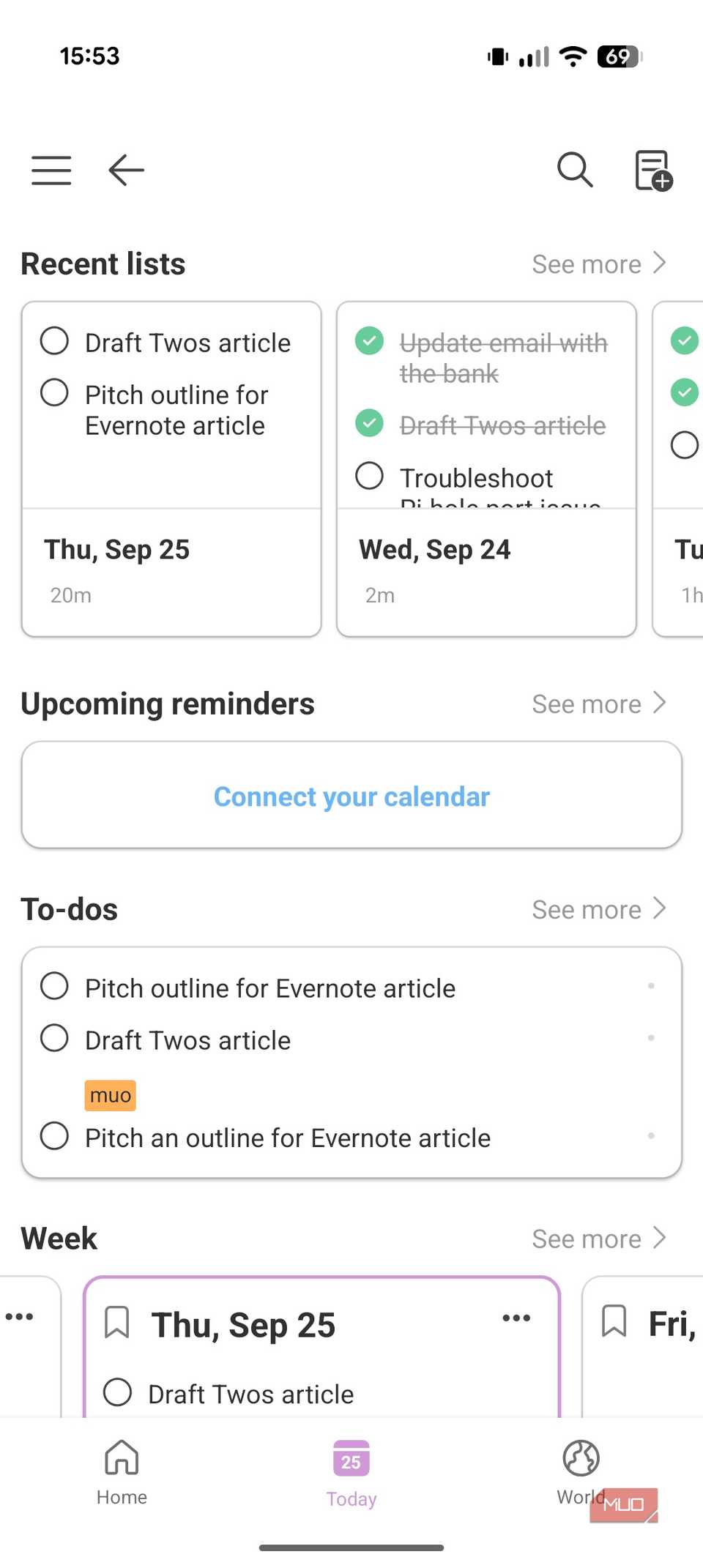 Home tab in Twos Android app.