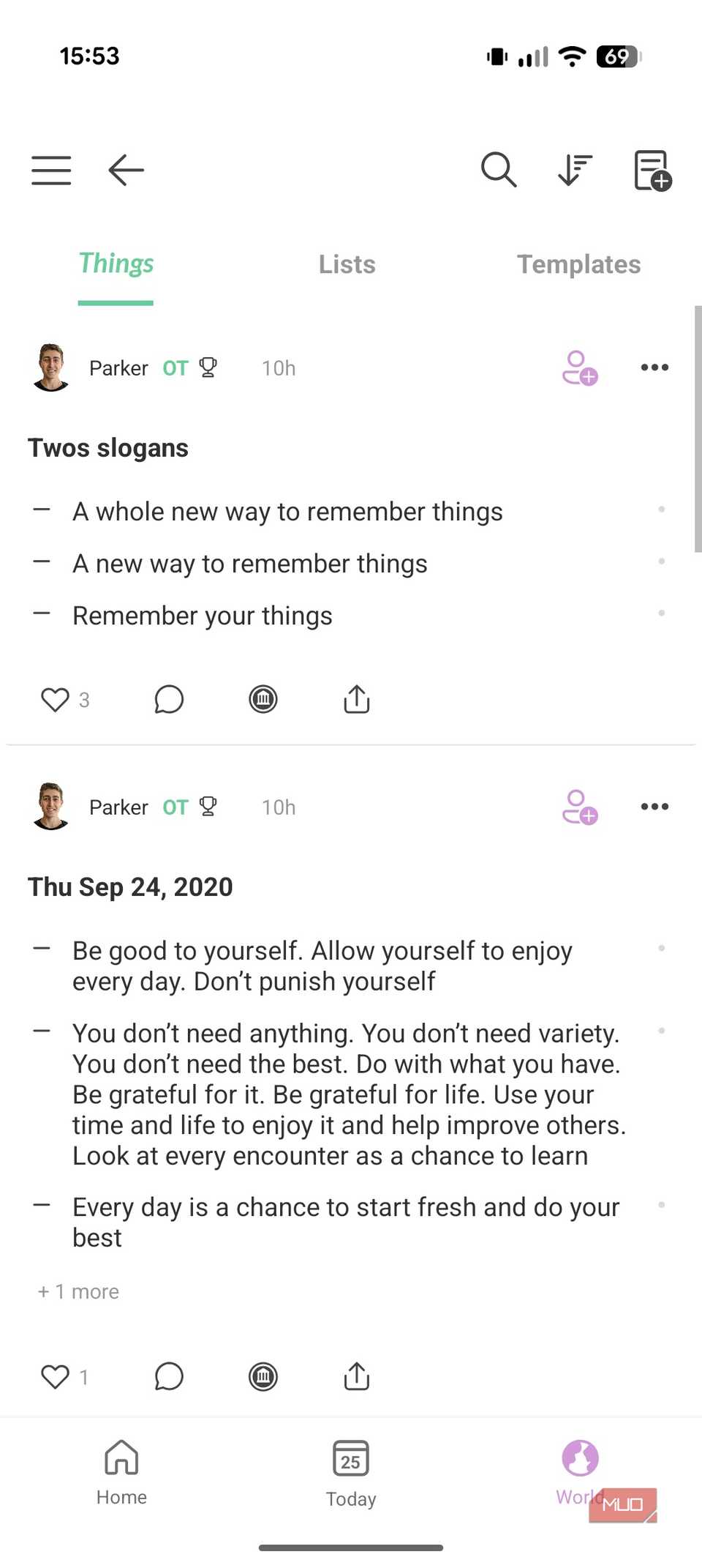 World tab in Twos Android app.
