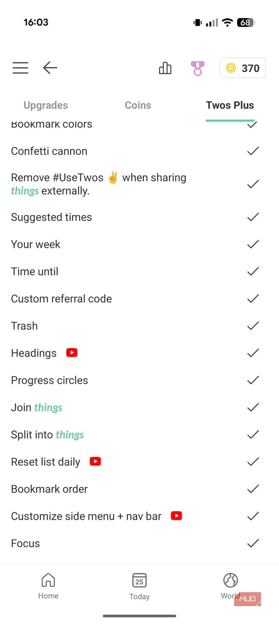 Comparison of Twos Free and Plus plans features.