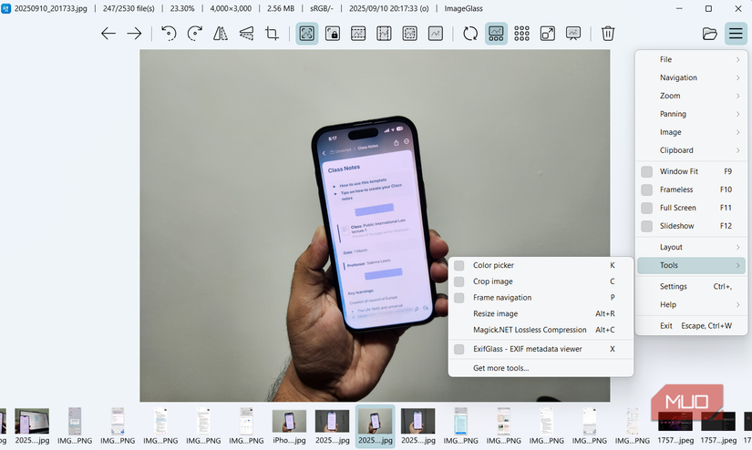ImageGlass tools menu on PC