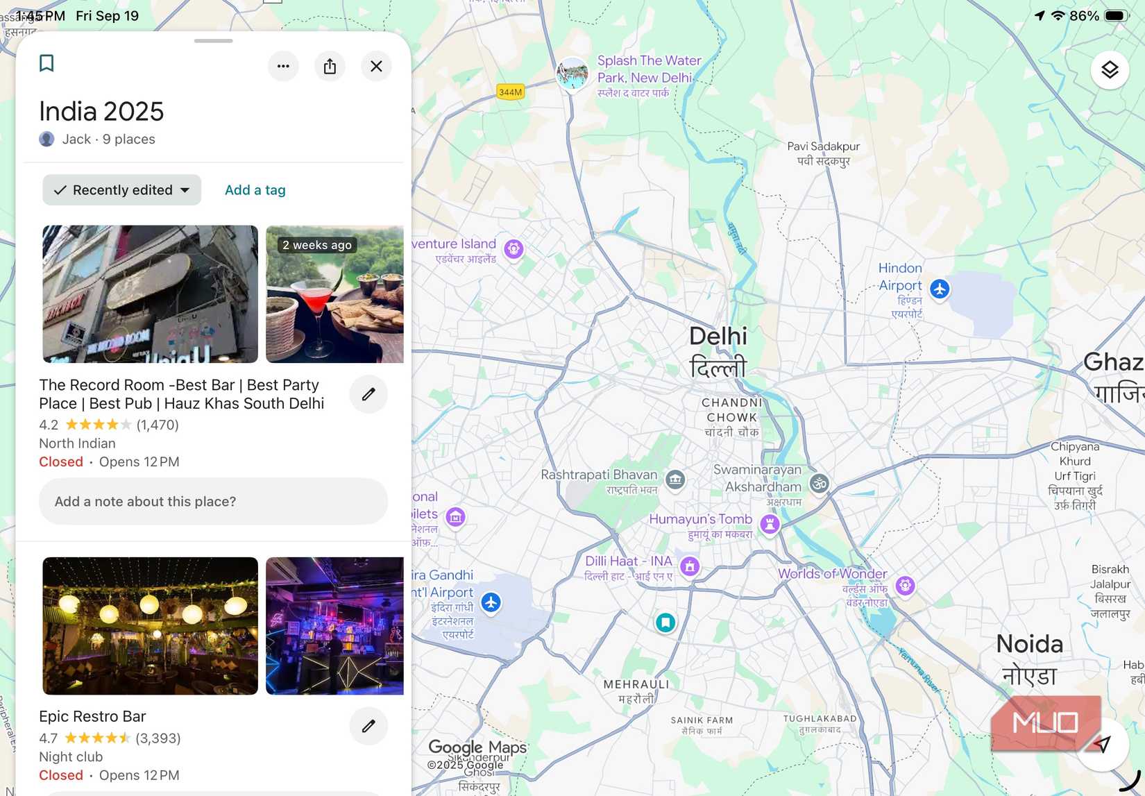 Custom saved lists in Google Maps