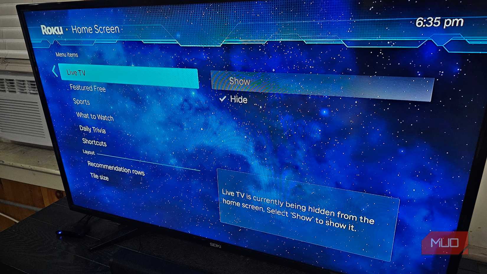 In Roku's settings disabling the Live TV feature from the home screen.