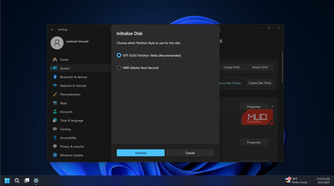 initialize VHD dialog on Windows 11