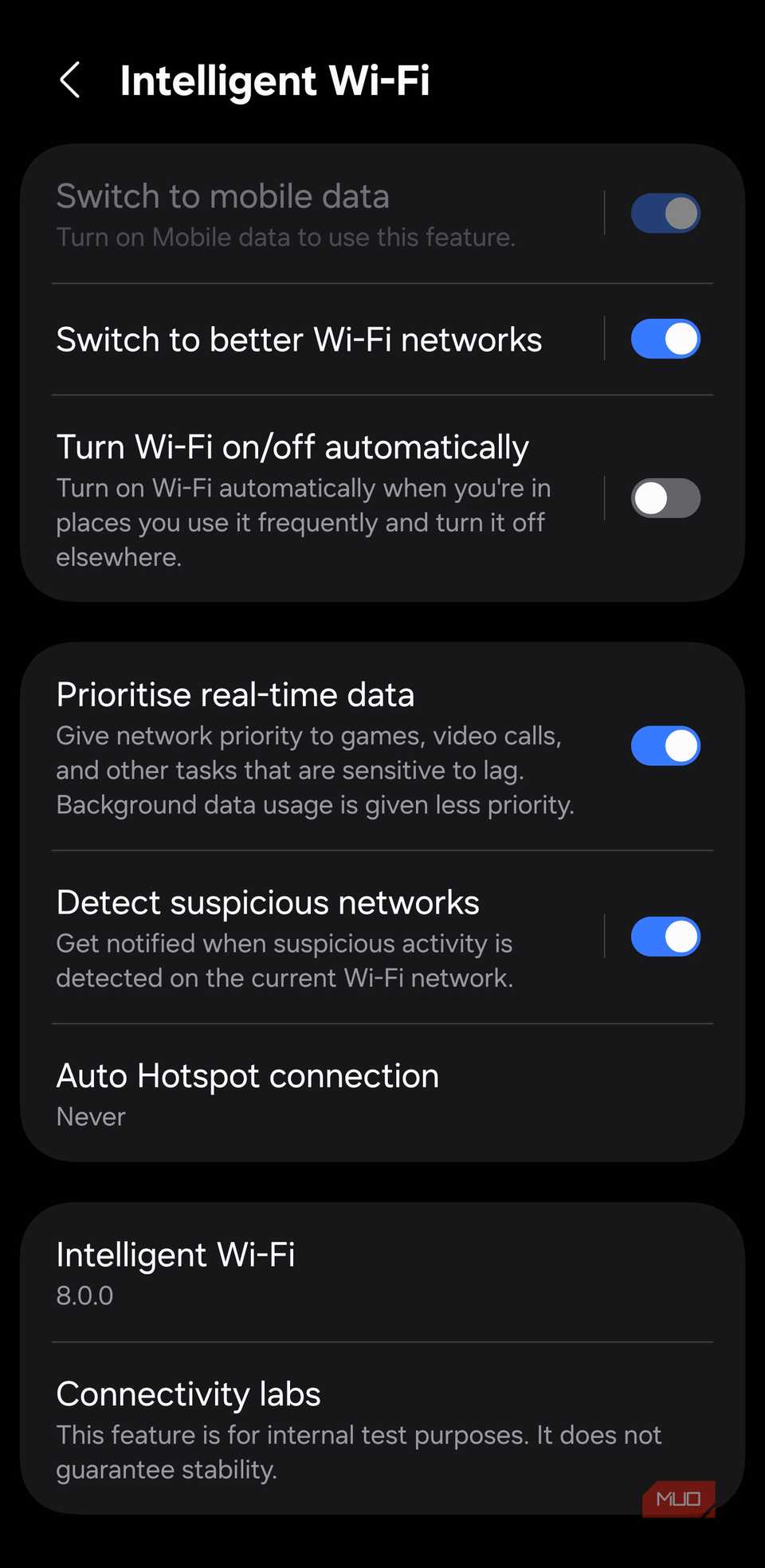 Intelligent Wi-Fi screen with Connectivity labs option