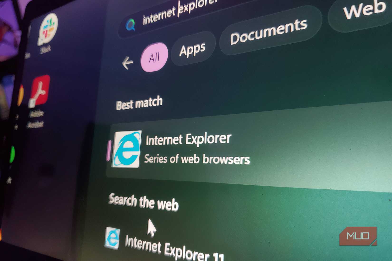 Internet Explorer search results on a computer screen.