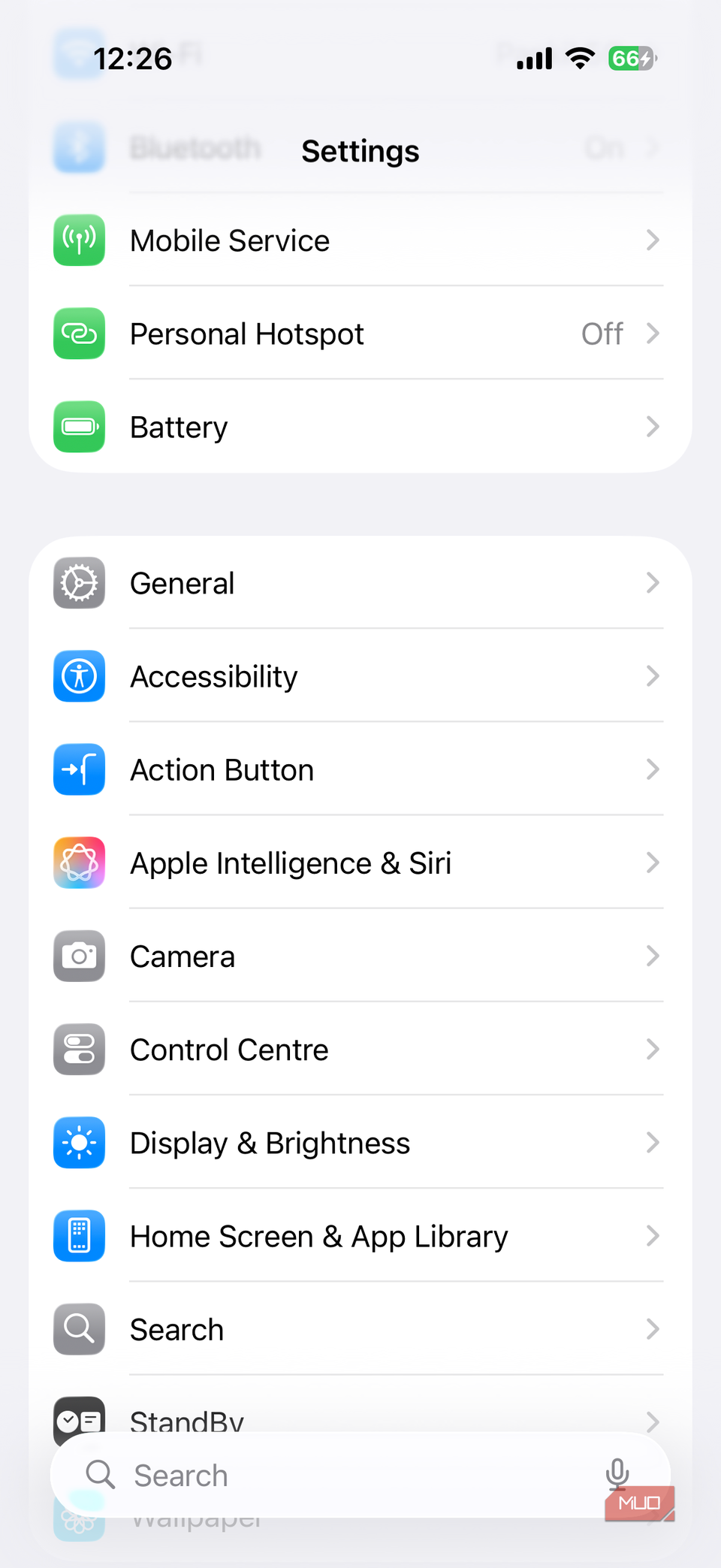 iOS 26 settings menu