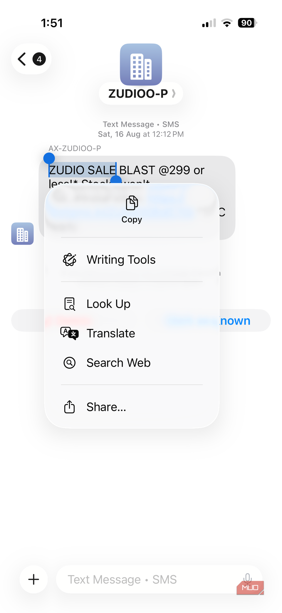 iPhone Messages app text options
