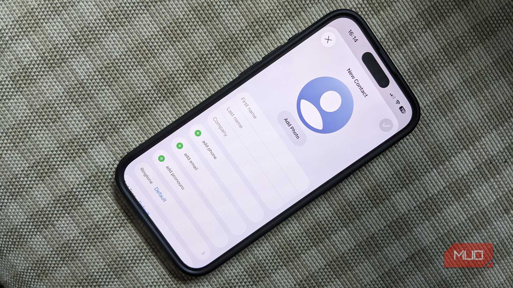 iPhone New Contact Screen Sitting on a Chair