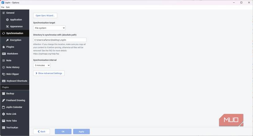 Joplin sync option