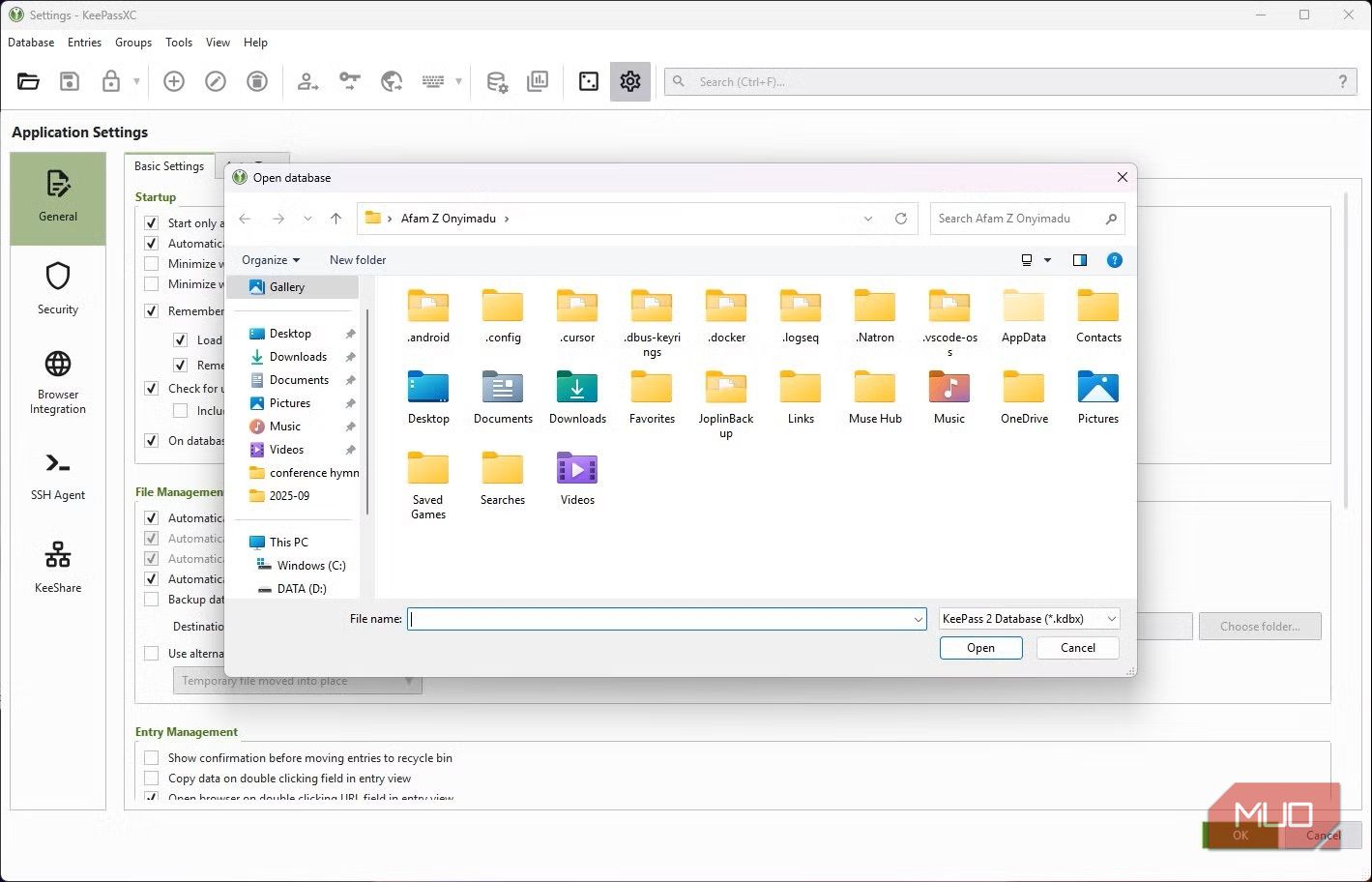 keepassxc local database search