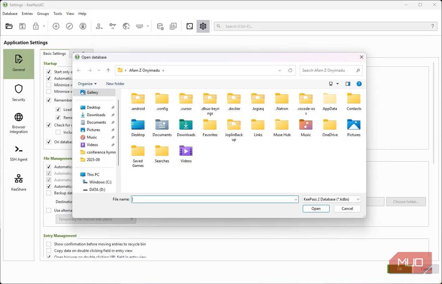 keepassxc local database search