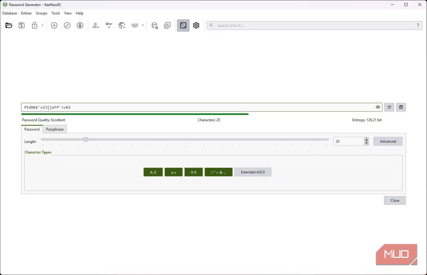 keepassxc password generator feature