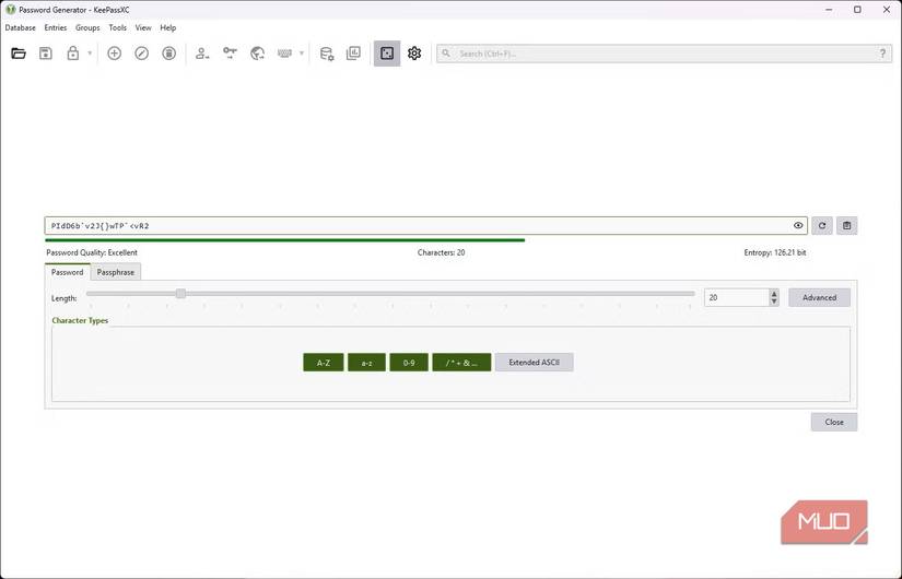 keepassxc password generator feature