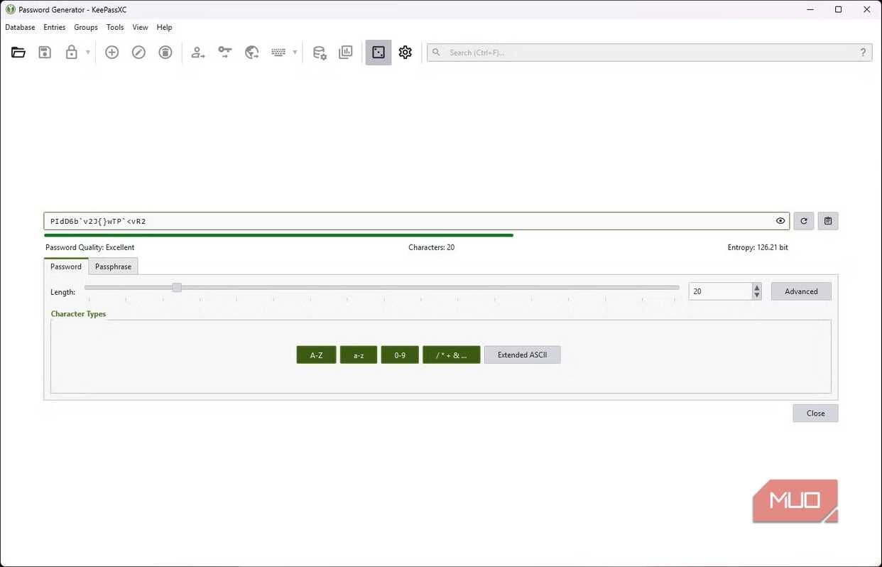 keepassxc password generator feature