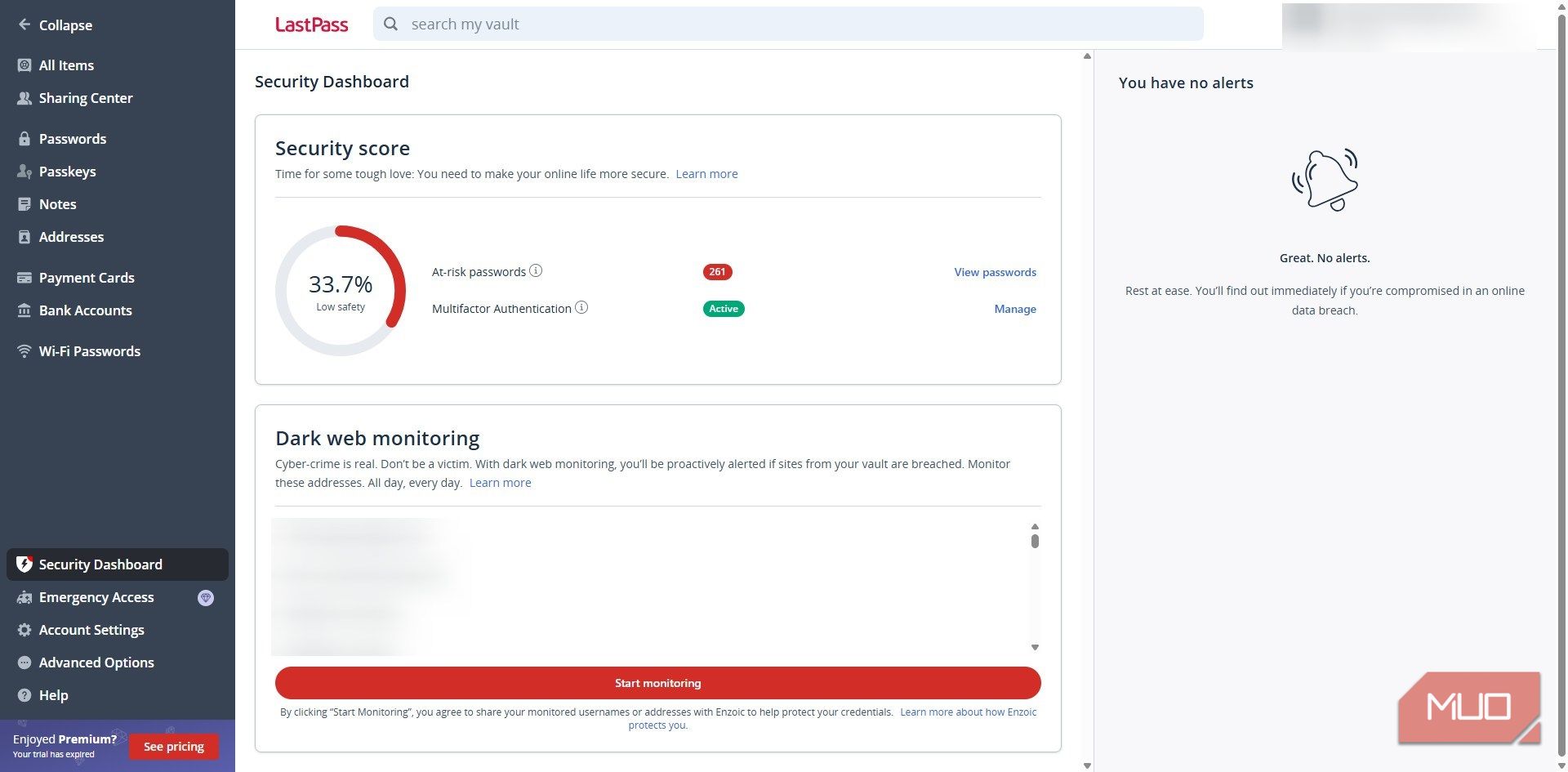 LastPass password manager security dashboard