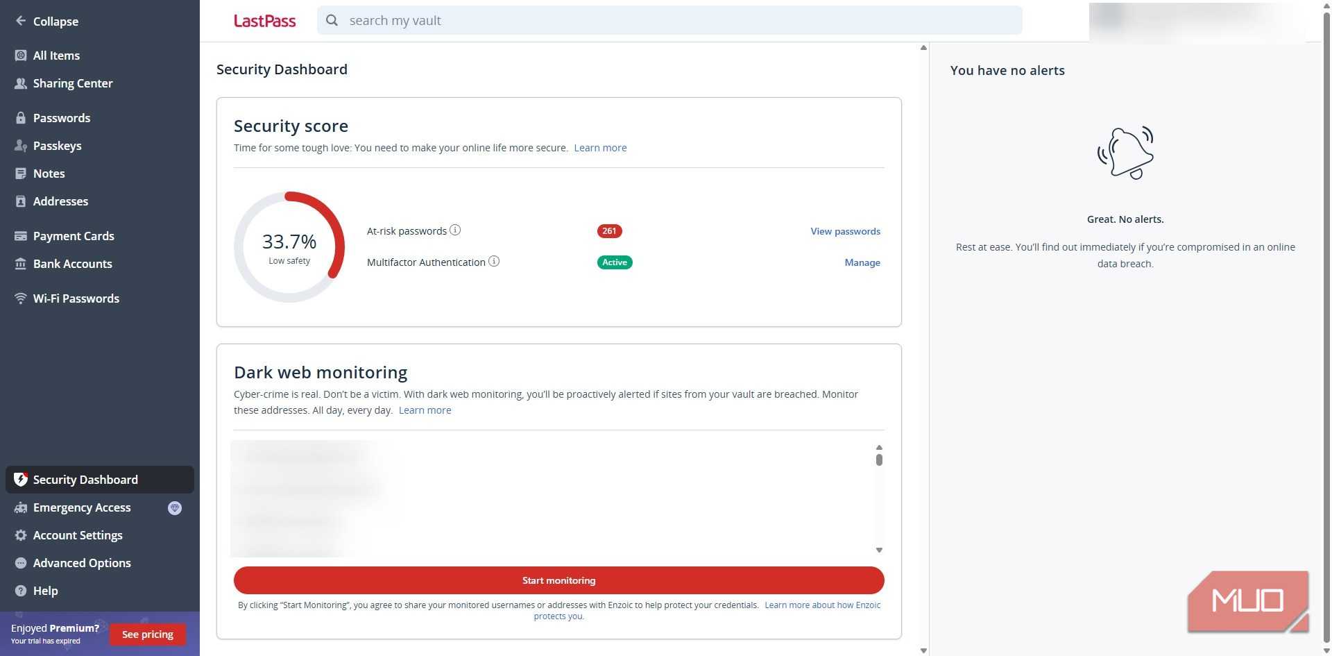 LastPass password manager security dashboard