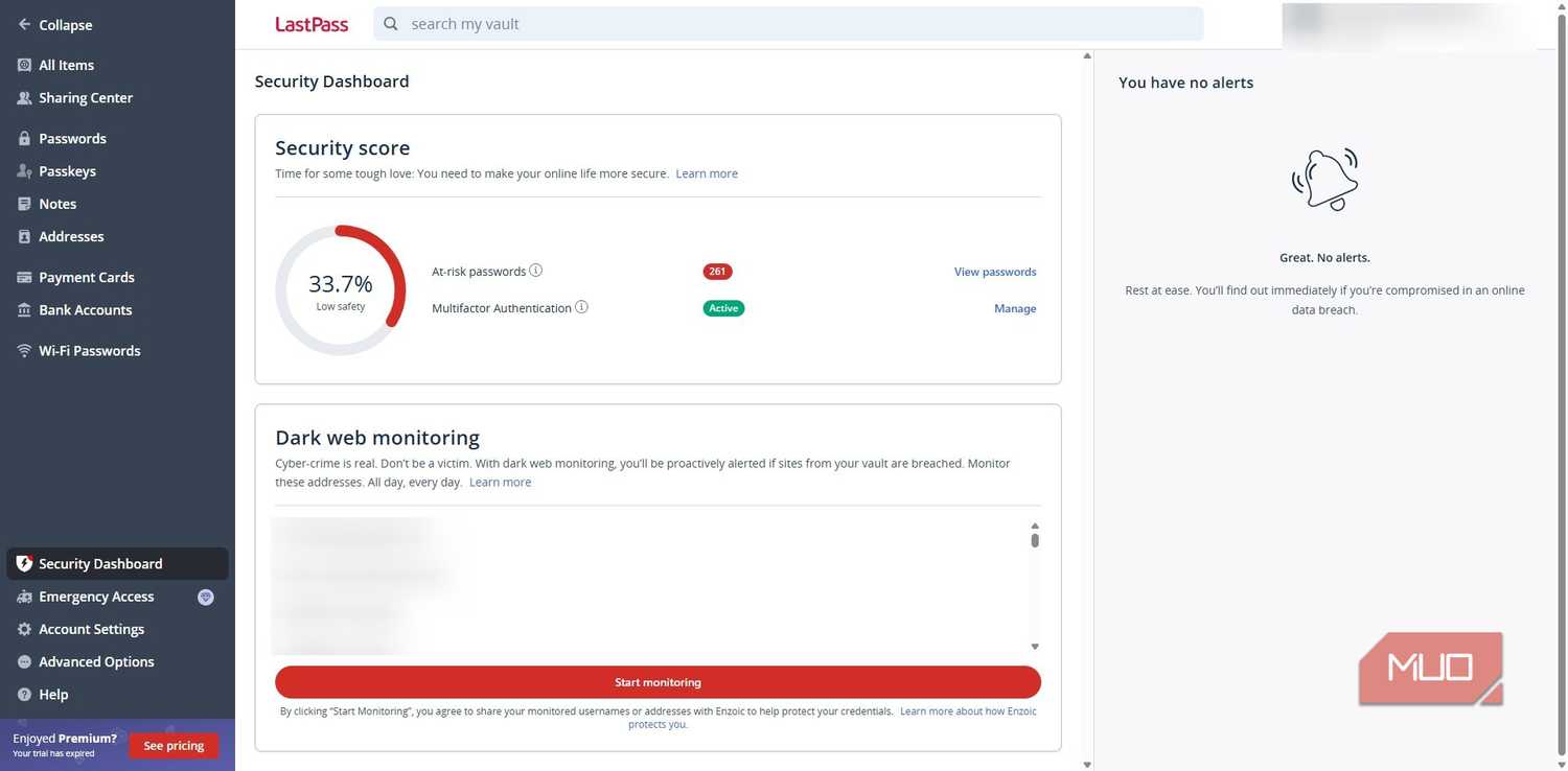 LastPass password manager security dashboard