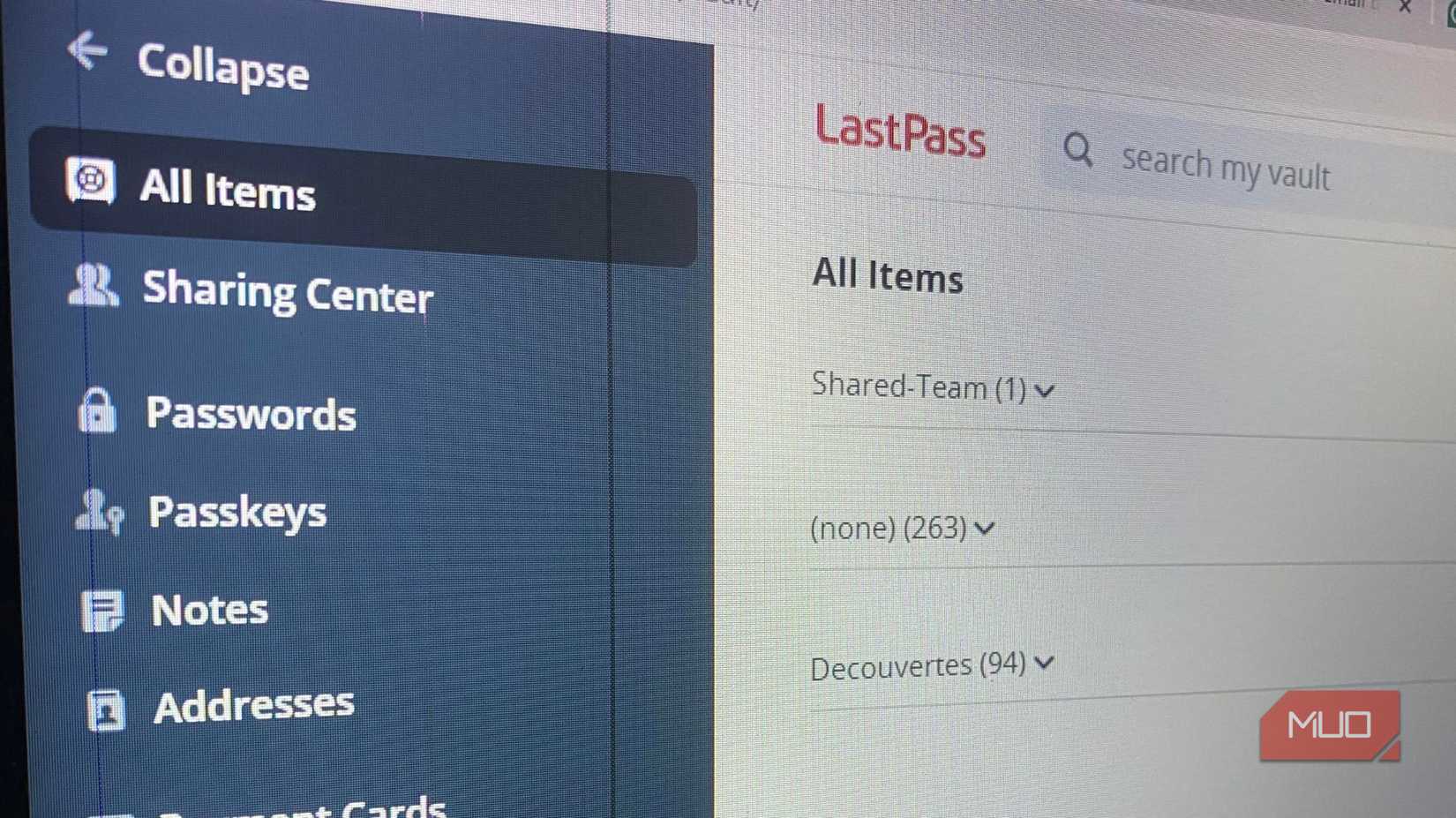 LastPass password manager vault