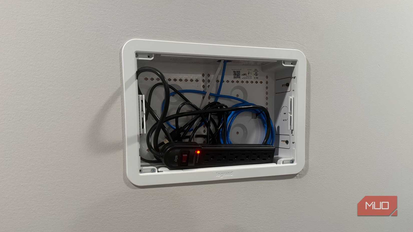 Legrand recessed wall box with cover off