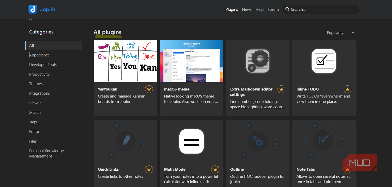 Limited selection of Joplin plugins