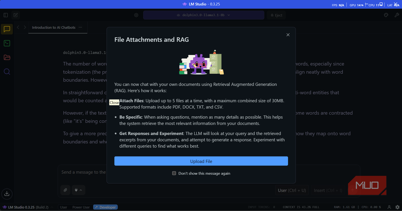 LM Studio provides file attachment and RAG capabilities