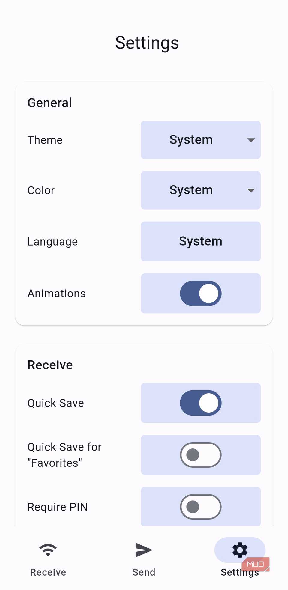 LocalSend app settings page on Android