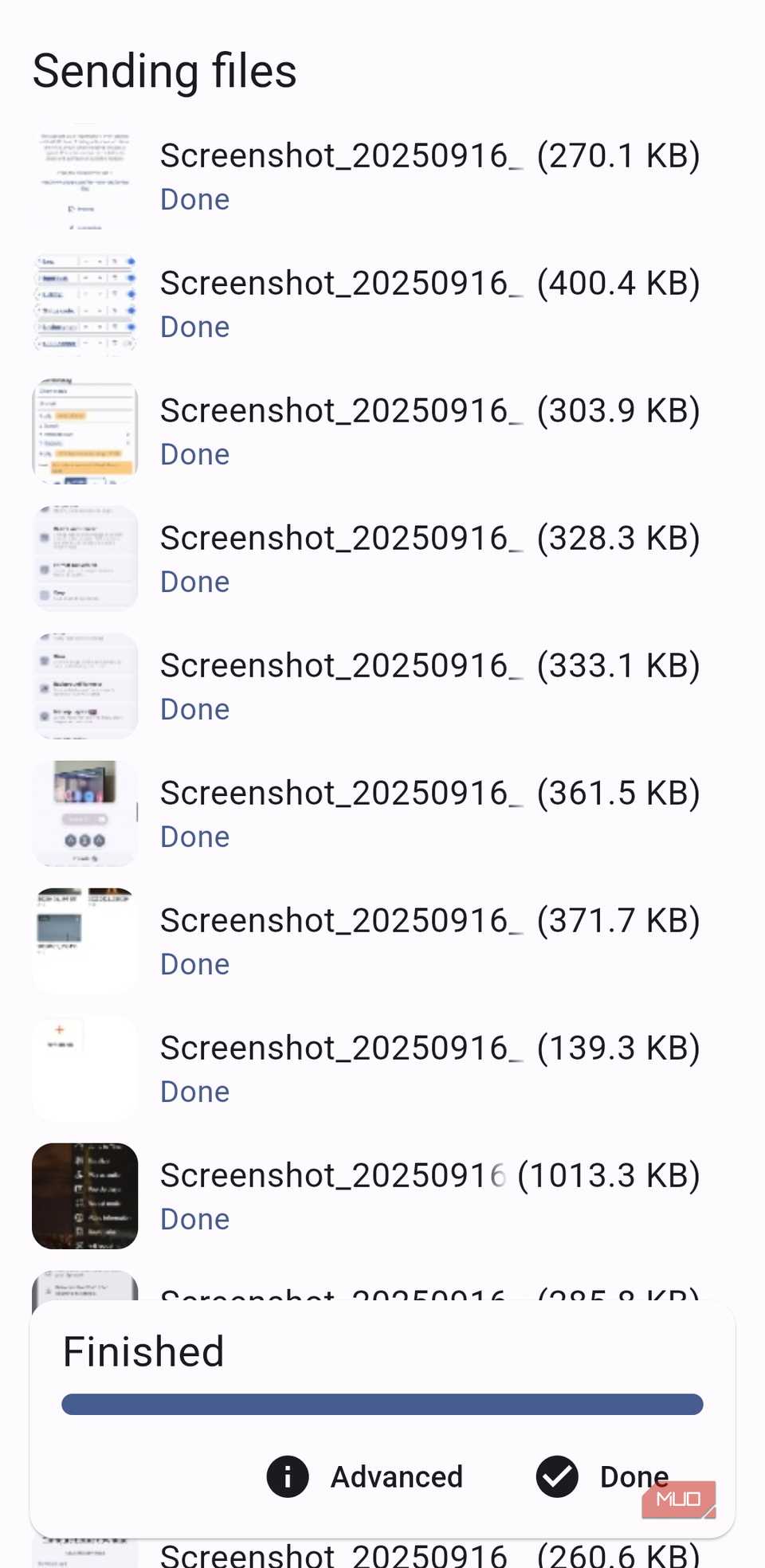 LocalSend app transfer status page on Android