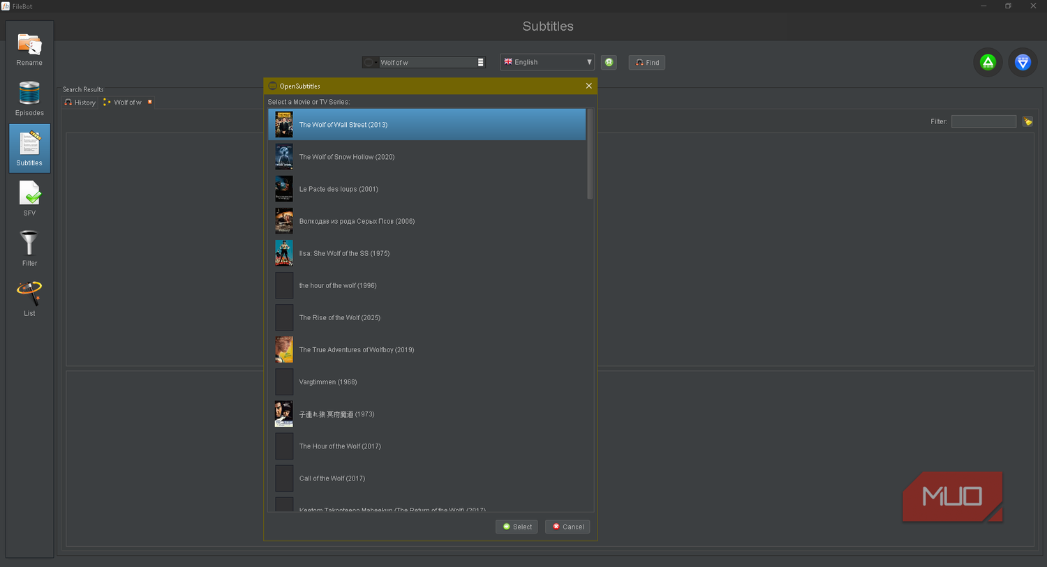 Как оптимизировать библиотеку Plex с помощью приложения FileBot Поиск субтитров для фильма Волк с Уолл-стрит через API OpenSubtitles в FileBot