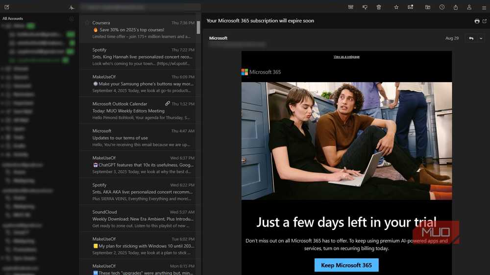 Mailspring offers a modern email client with dark mode and multi-account support
