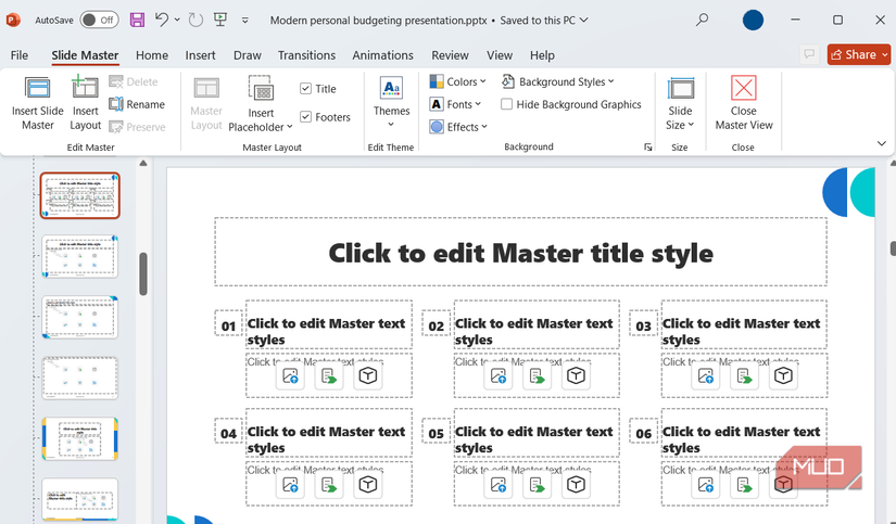 Master slide in PowerPoint