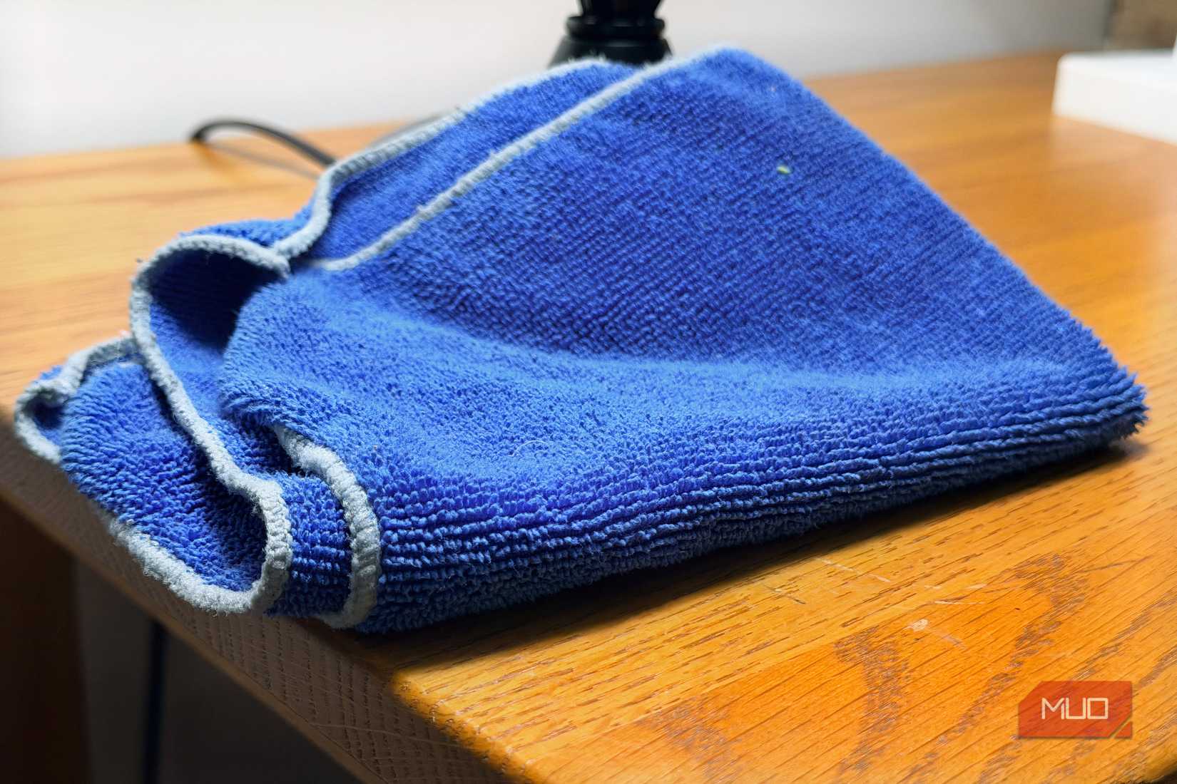 A blue microfiber cloth in a home.