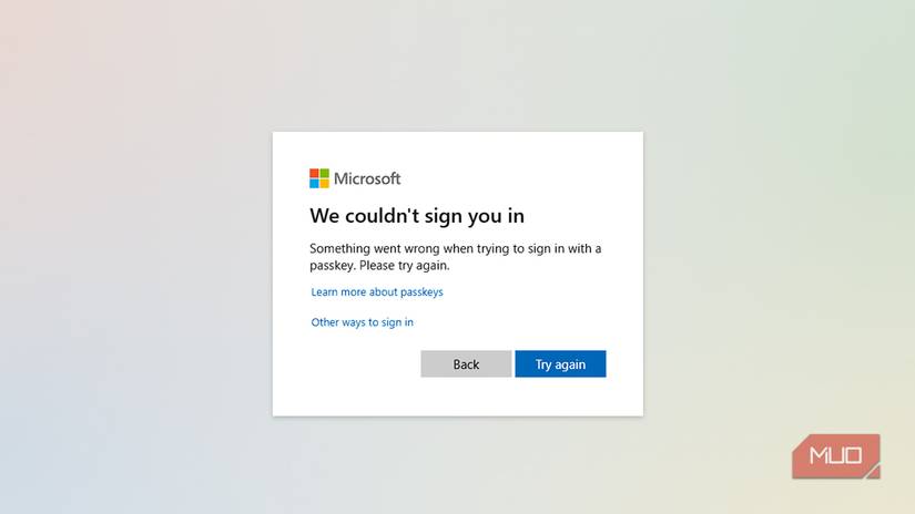 Microsoft we couldn't sign you in error page