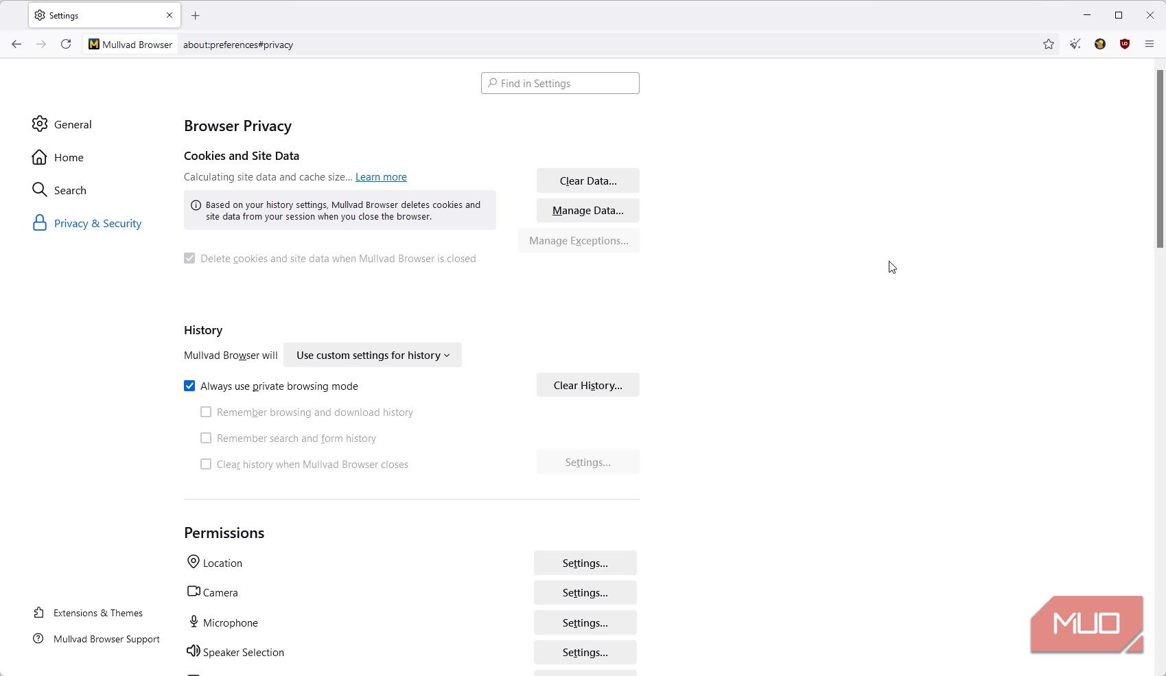 Mullvad browser privacy settings
