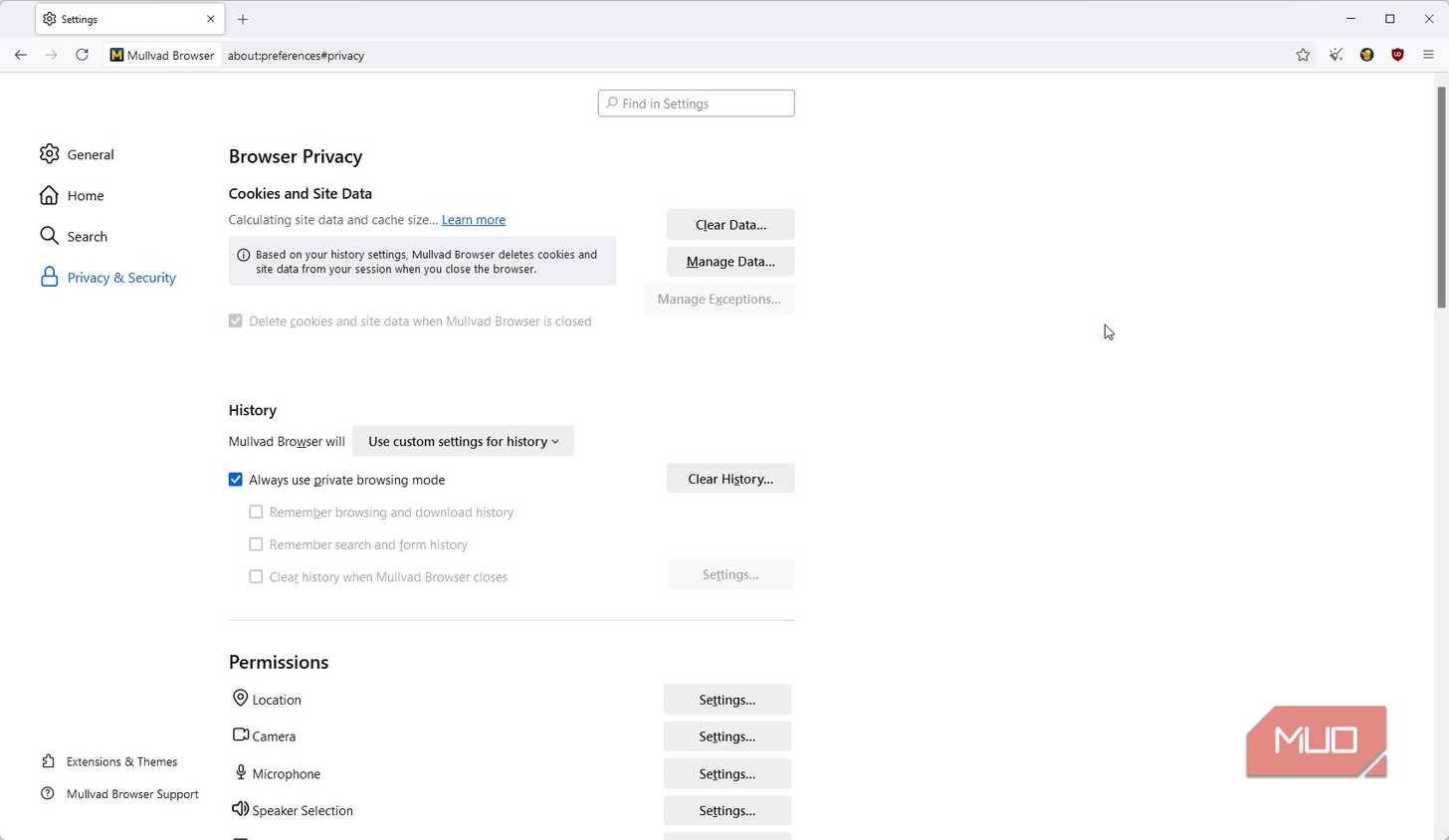 Mullvad browser privacy settings