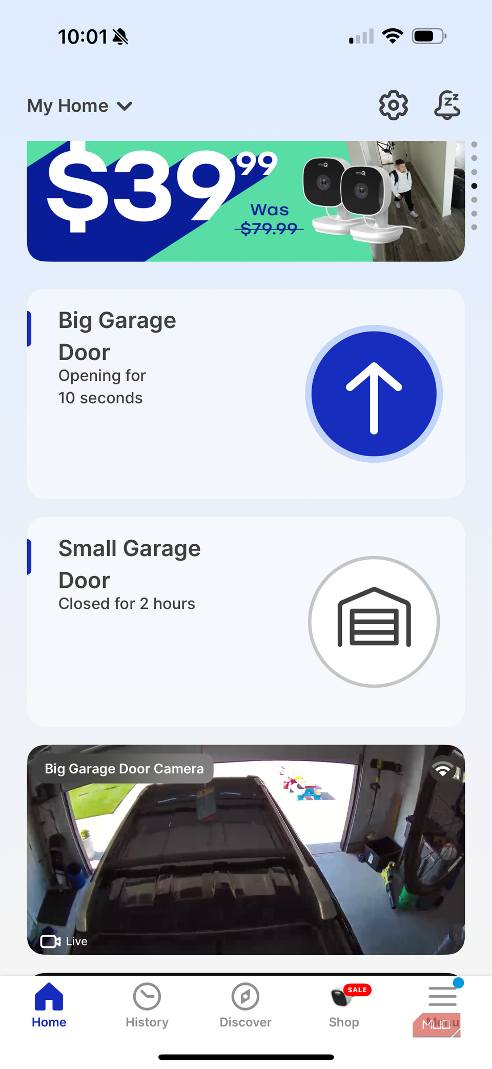 MyQ app double door opening