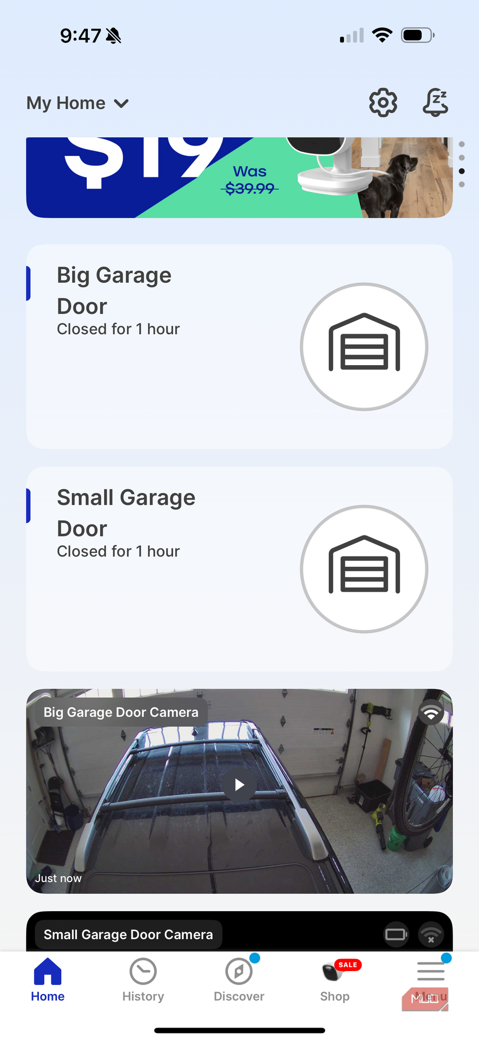 MyQ app single door closed