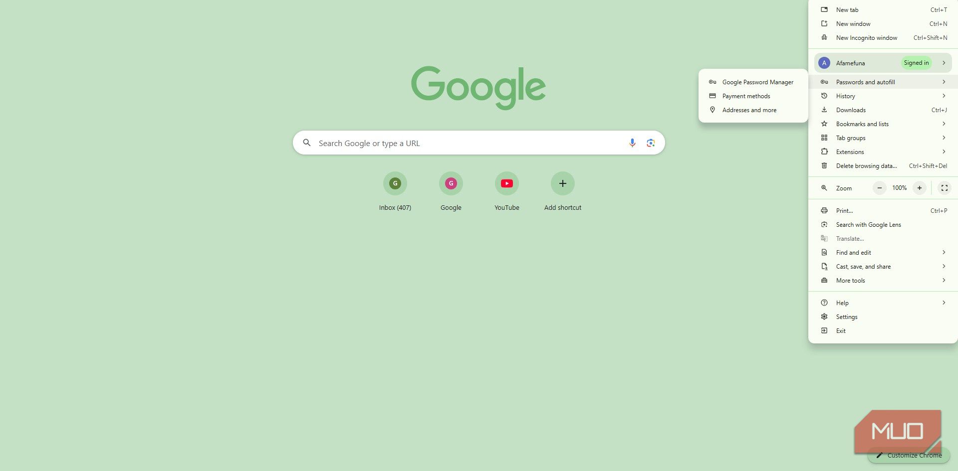 Navigating to the Chrome password manager