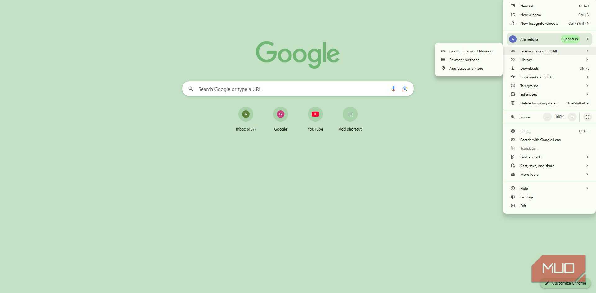Navigating to the Chrome password manager
