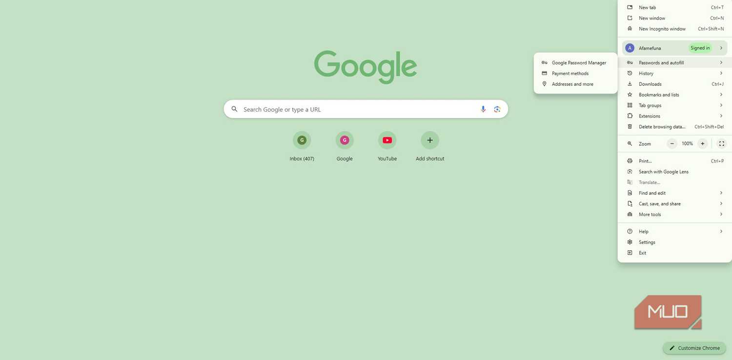 Navigating to the Chrome password manager