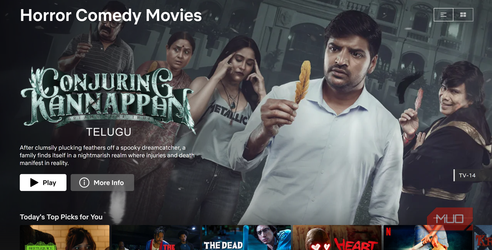 Netflix Horror Comedy section homepage.