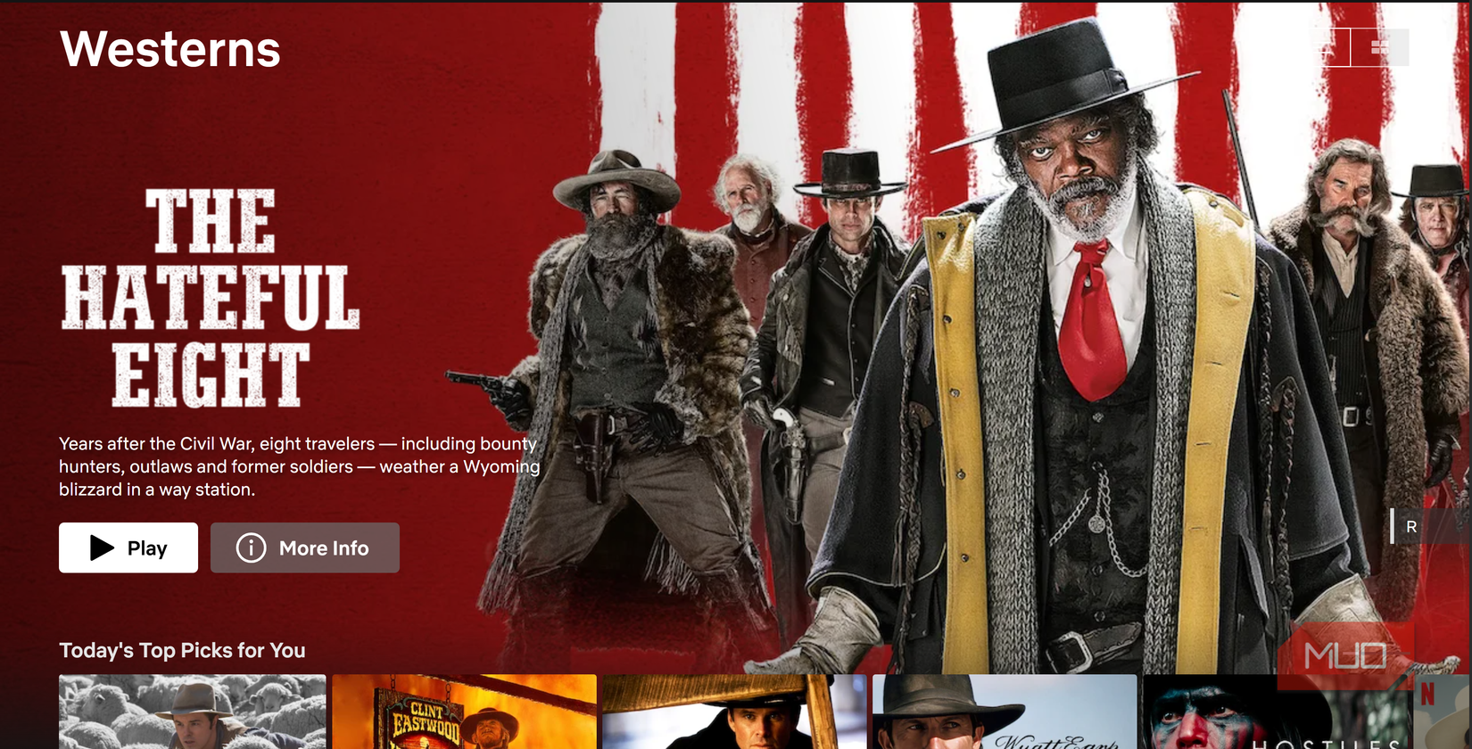 Netflix Westerns section home page.