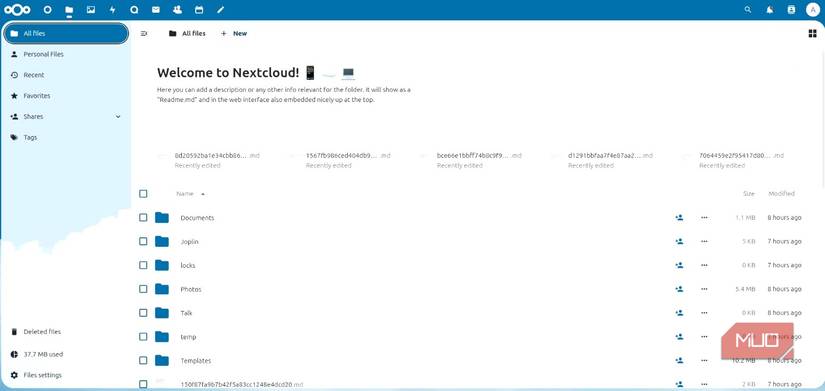 Nextcloud home interface
