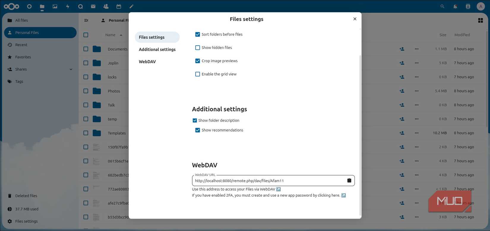 Nextcloud webdav details on local server
