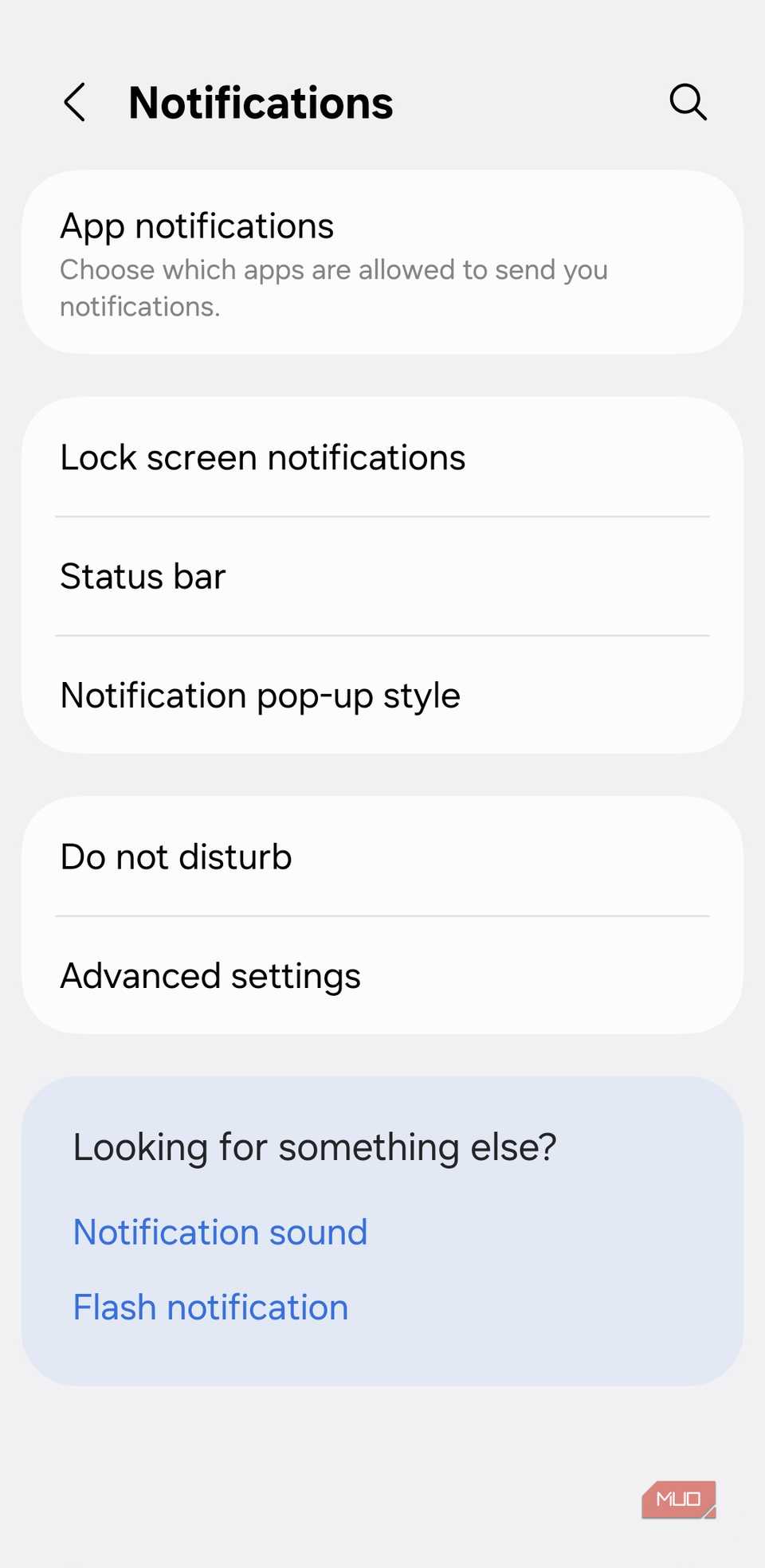Notification settings on Android phone