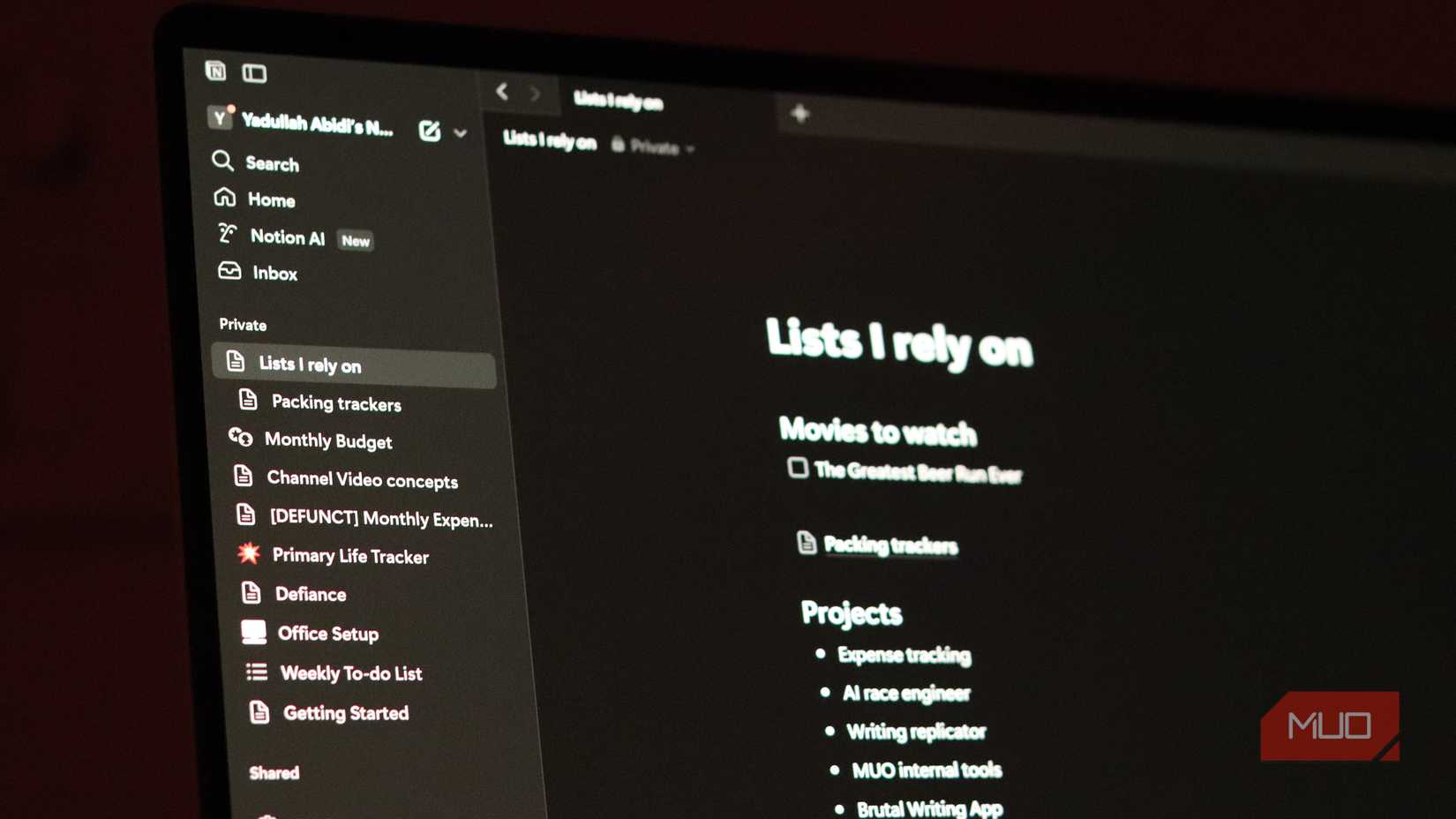 A Notion Workspace with multiple pages.