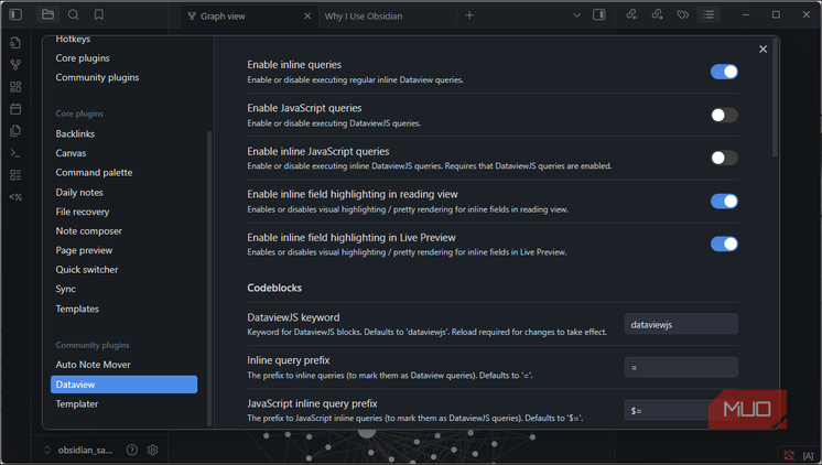 Obsidian dataview plugin