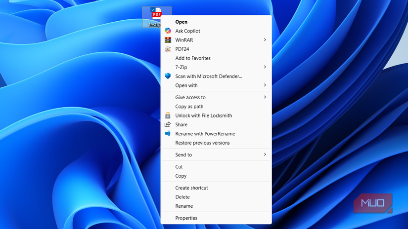 Old right-click menu in Windows 11